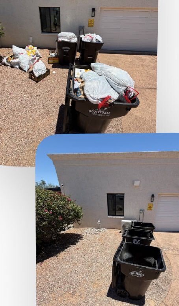 Overflowing cans in driveway